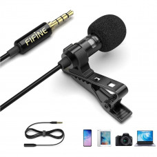 Fifine C1 Lavalier Lapel Headset Microphone with 3.5 mm Jack - Black -- سماعة ميكروفون فيفين سي1لافيلير ب3.5م م جاك -أسود