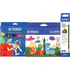 Maxi Colour Pencil 24Col.+Jumbo Wax Crayons 12Col.+Graphite Pencil Hb 12Pcs