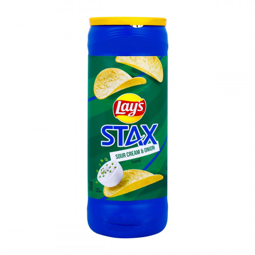 Lays Stax Sour Cream Potato Chips 156g -- ليز ستاكس رقائق البطاطس بالكريمة الحامضة 156 جرام