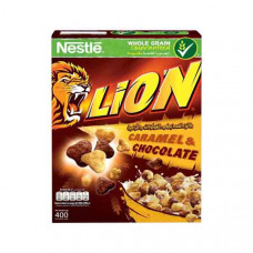 Nestle Lion Cereal Caramel & Chocolate 400gm -- نستلة ليون - رقائق القمح بطعم الشيكولاتة و الكراميل 400 جرام