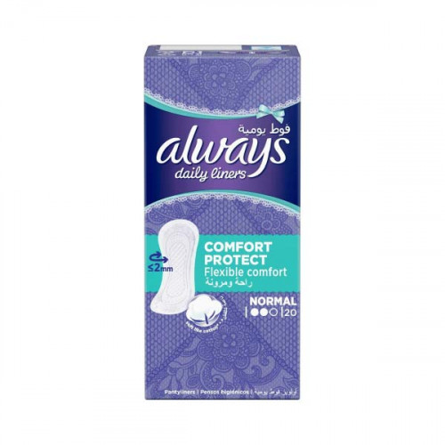 Always Daily Liners Comfort Protect Normal 20 Pads -- اولويز فوط يومية عادية لراحة و مرونة 20 حبة
