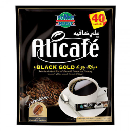Alicafe Black Gold Instant Black Coffee 40 x 2.5gm -- علي كافيه- قهوة سوداء سريعة التحضير 40 × 2.5 جم