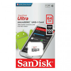 Sandisk Ultra microSDXC UHS-I Card 64GB 100MB/s - سانديسك كارت ذاكرة اس دي بسعة 64 جيجا بايت